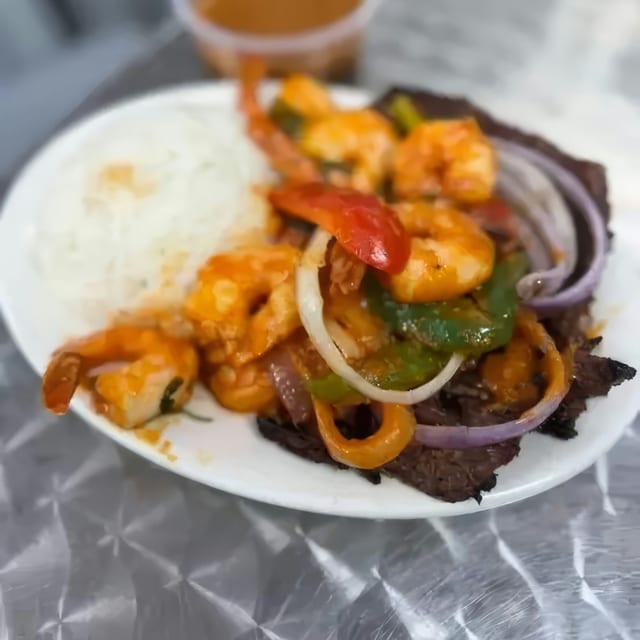 Shrimp and Churrasco Steak Dinner.