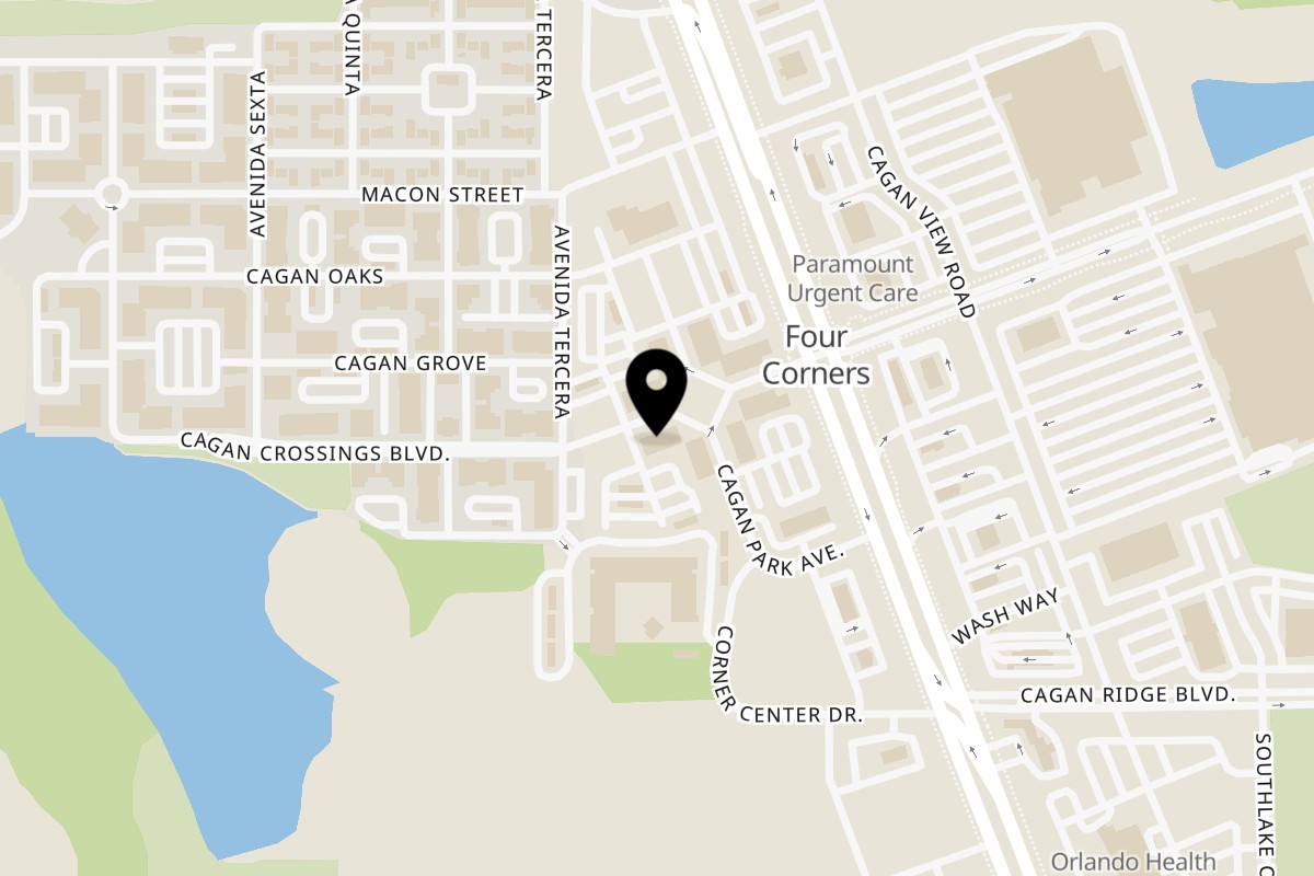 Map showing the location of Santiago’s Restaurant on 16640 Cagan Crossings Blvd in Clermont